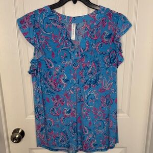 NWOT Dear Scarlett Vibrant Blue and Pink Paisley Blouse